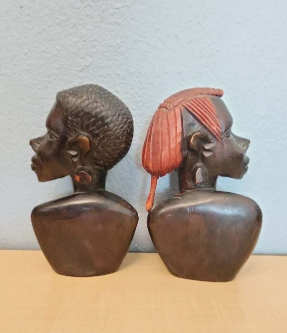 Vintage Hand Carved African Tribal Statues HEAVY Bookends! - Picture 5 of 6